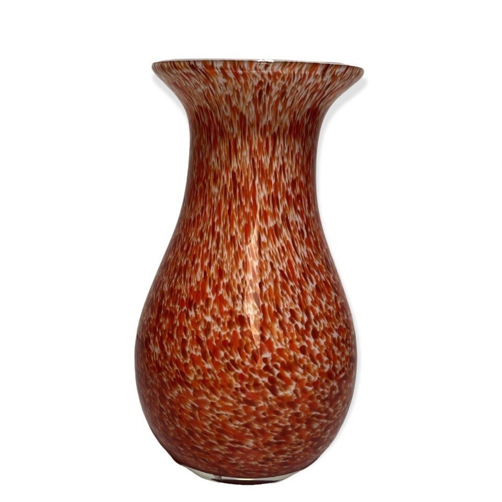 Hand Blown Red Orange White Murano Vase‎ 8.25 in Tall Heavy